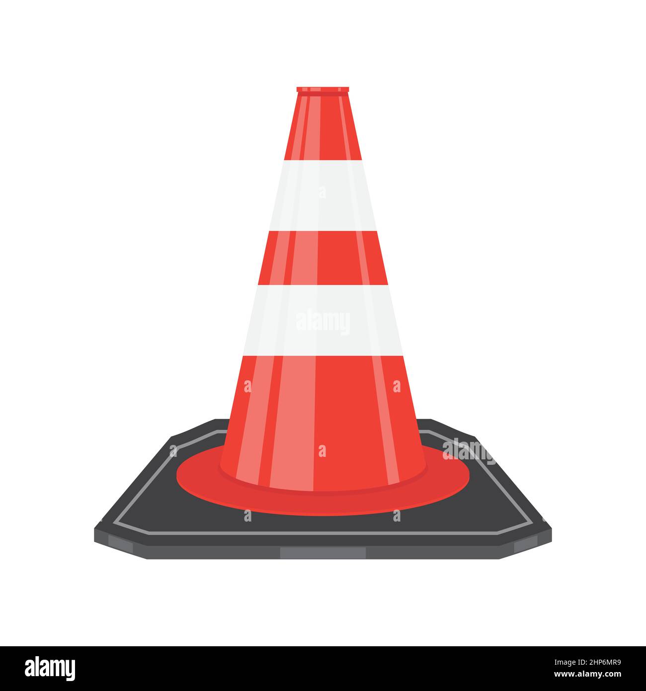 Icône de cône de circulation rouge à rayures isolée sur fond blanc. Illustration de Vecteur