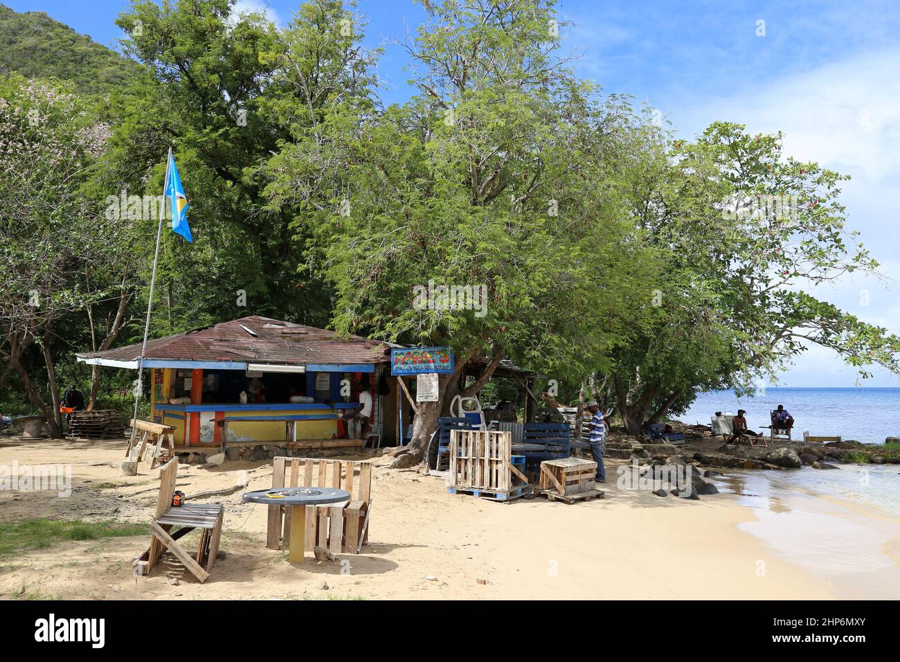 Marie's Fish Shack and Beach Bar, Reduit Beach, Rodney Bay, gros Islet, Sainte-Lucie, Îles du vent, Petites Antilles, Antilles occidentales, Mer des Caraïbes Banque D'Images