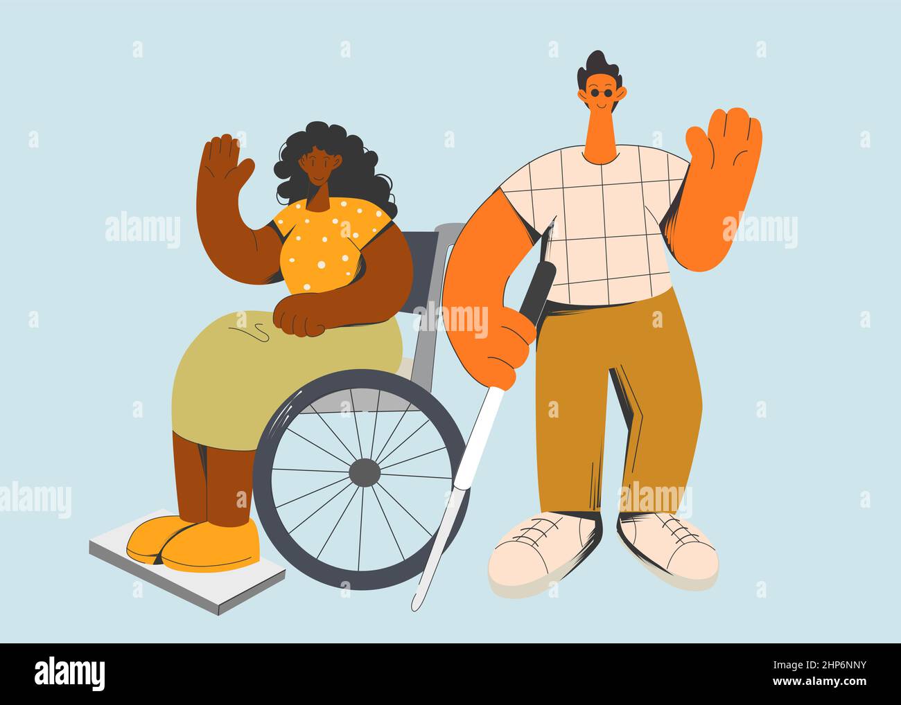 Heureux optimiste personnes handicapées aiment la vie quotidienne Illustration de Vecteur