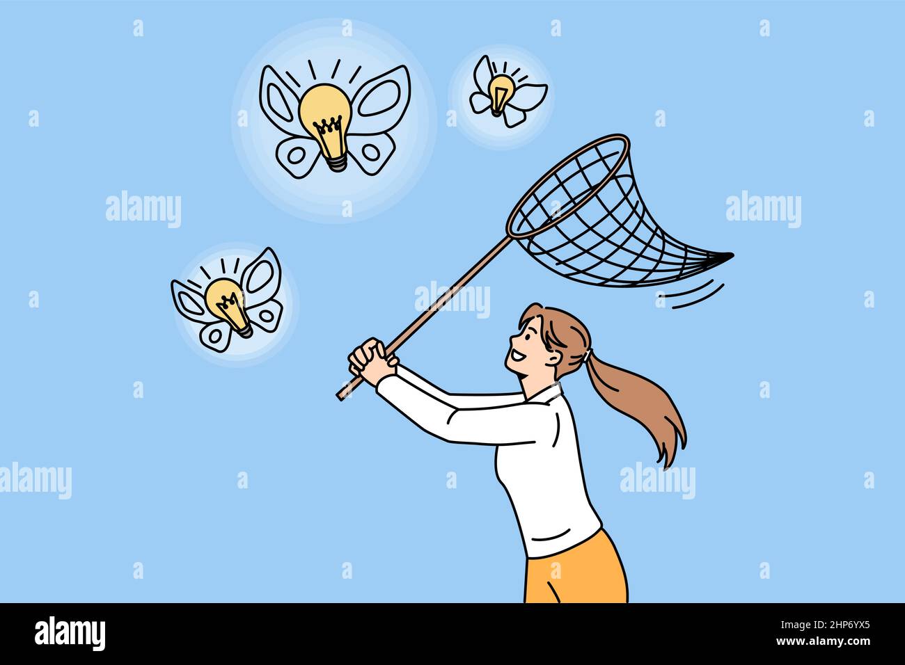 Femme avec des ampoules papillon de capture de filet Illustration de Vecteur