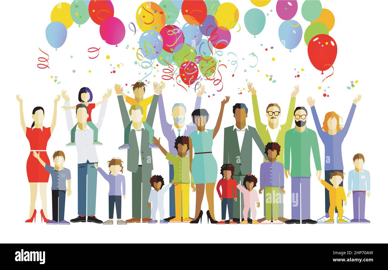 Les familles, les parents et les enfants sont heureux et ont une fête Illustration de Vecteur