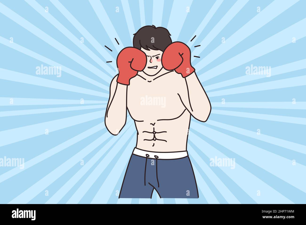 Boxeur musclé puissant combattant sur le ring Illustration de Vecteur