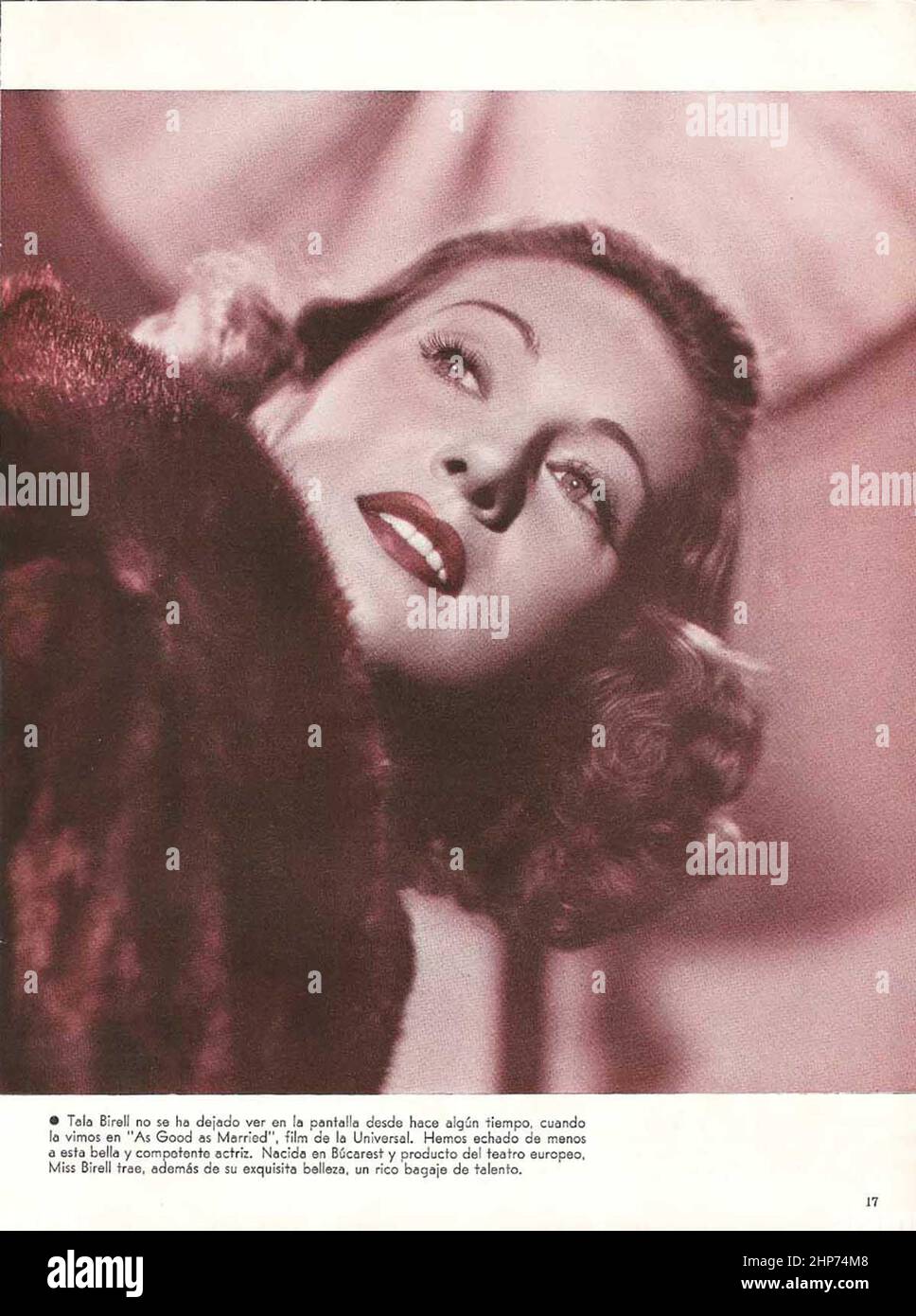 Photo de publicité de l'actrice Tala Berrell pour le magazine argentin ca. 1938 Banque D'Images