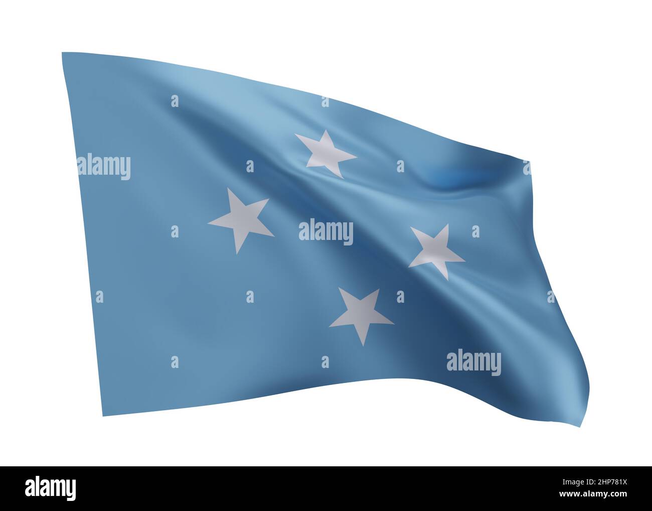 3D drapeau d'illustration des États fédérés de Micronésie. Drapeau haute résolution des États fédérés de Micronésie isolé sur blanc. 3d rendu Banque D'Images
