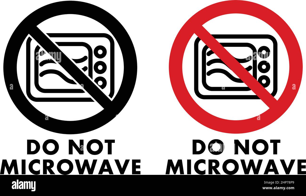 Le symbole n'est pas un four micro-ondes. Dans l'icône four cercle croisés avec du texte en dessous. Noir et blanc / rouge. Illustration de Vecteur