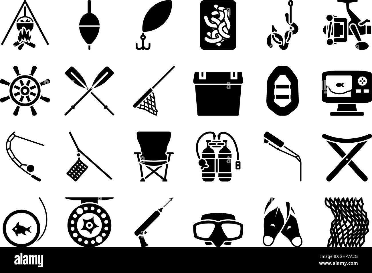 Pêche à la ligne Icon Set Illustration de Vecteur