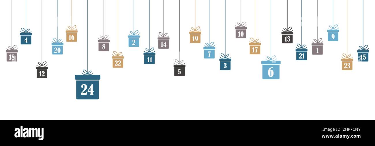 calendrier de l'avent 1 à 24 sur les cadeaux de noël Illustration de Vecteur