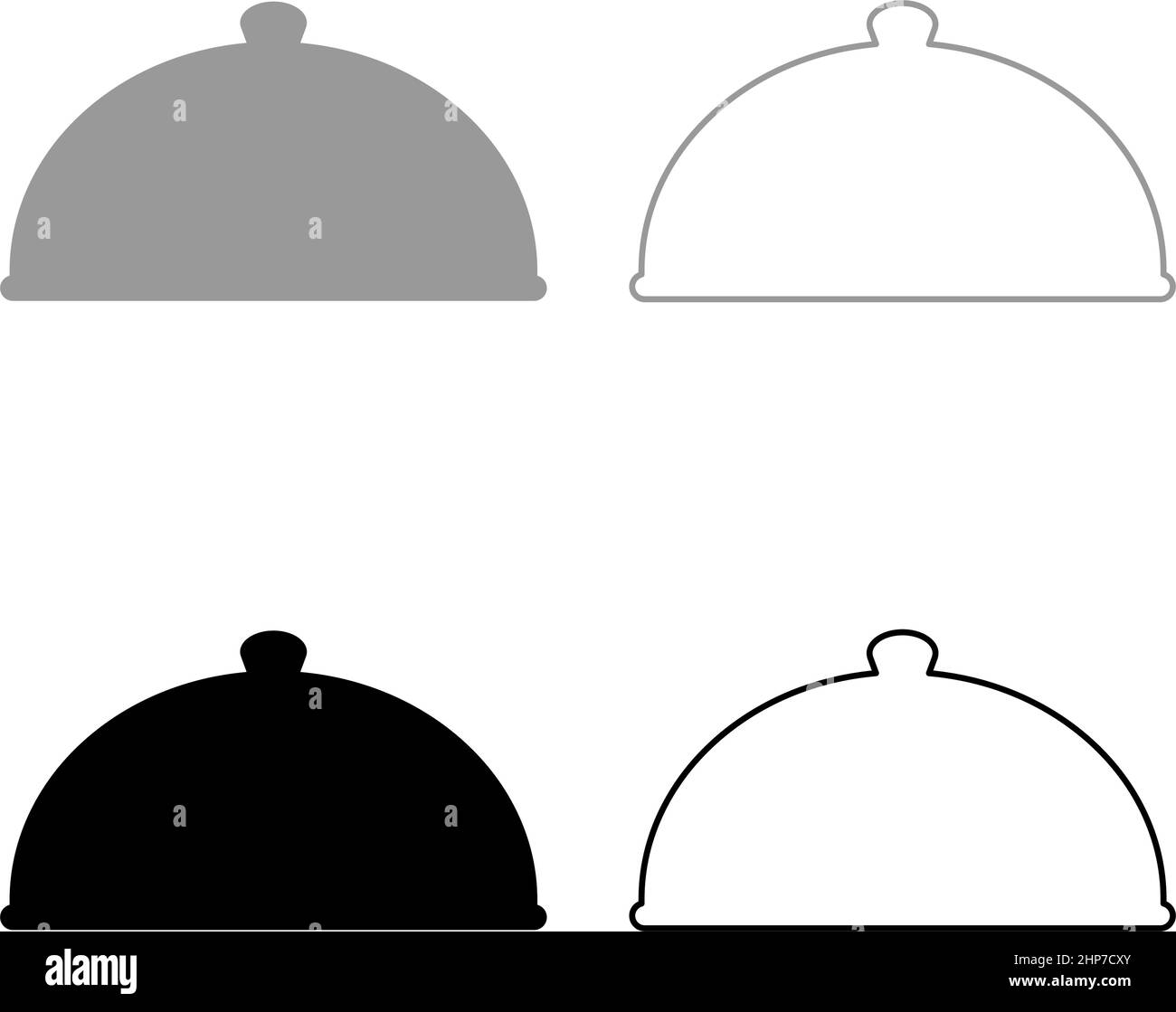 Cloche plat de service couvercle de restaurant couvre-assiette dôme pour garder les aliments au chaud couvercle Convex exquise présentation gastronomique repas concept ensemble icône gris noir couleur vecteur illustration image style plat remplissage Uni contour ligne mince Illustration de Vecteur