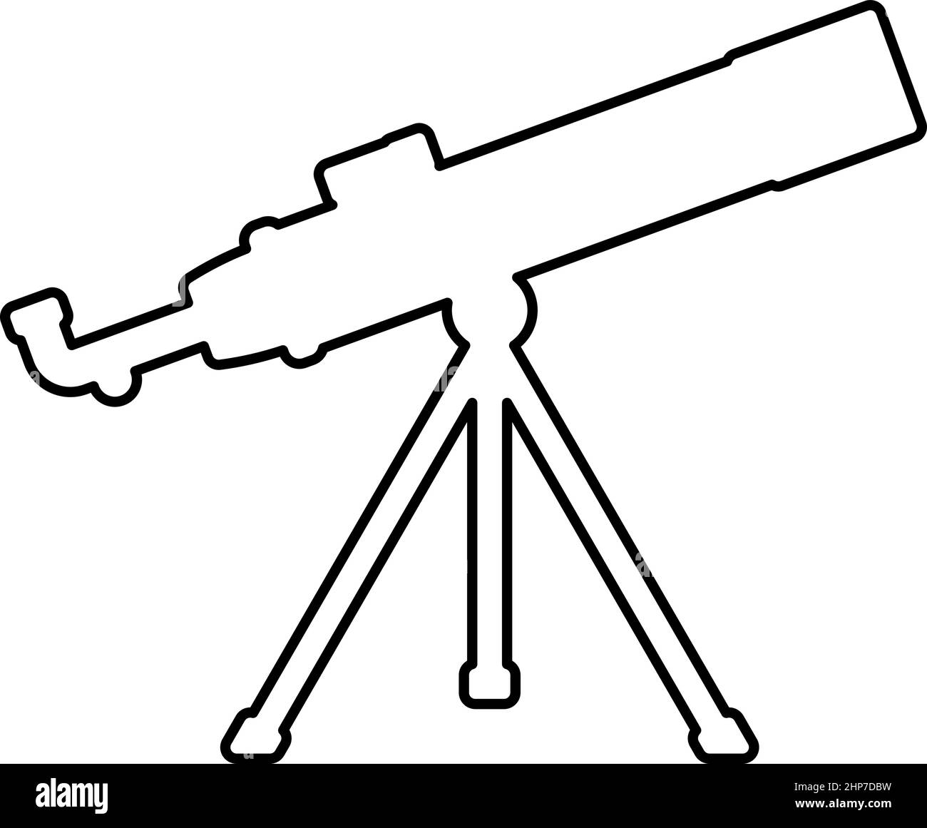 Télescope outil scientifique éducation matériel d'astronomie contour icône couleur noire vecteur illustration image plate de style Illustration de Vecteur