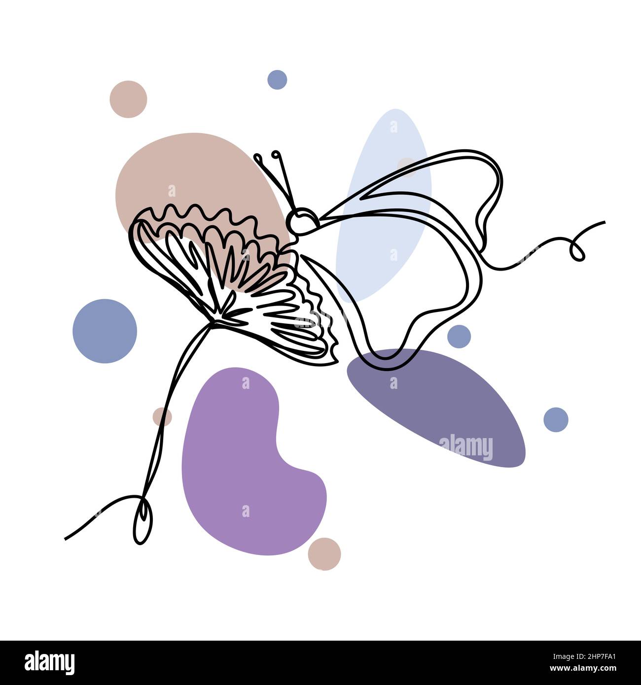 Vecteur abstrait continu une seule ligne simple dessin icône de papillon sur fleur dans l'esquisse de silhouette. Idéal pour les cartes de vœux Illustration de Vecteur