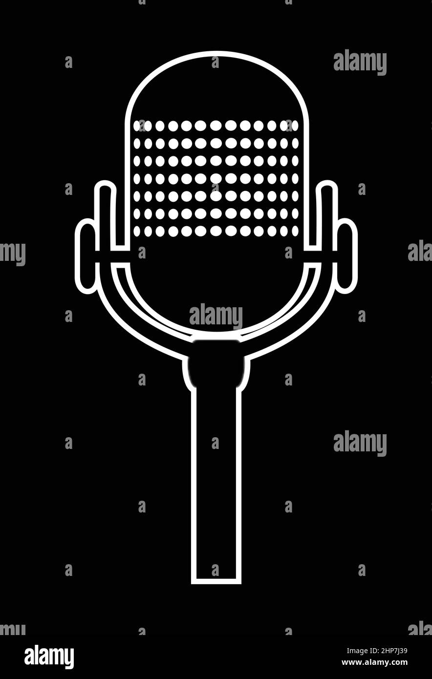 Microphone rétro en dessin White Line Illustration de Vecteur