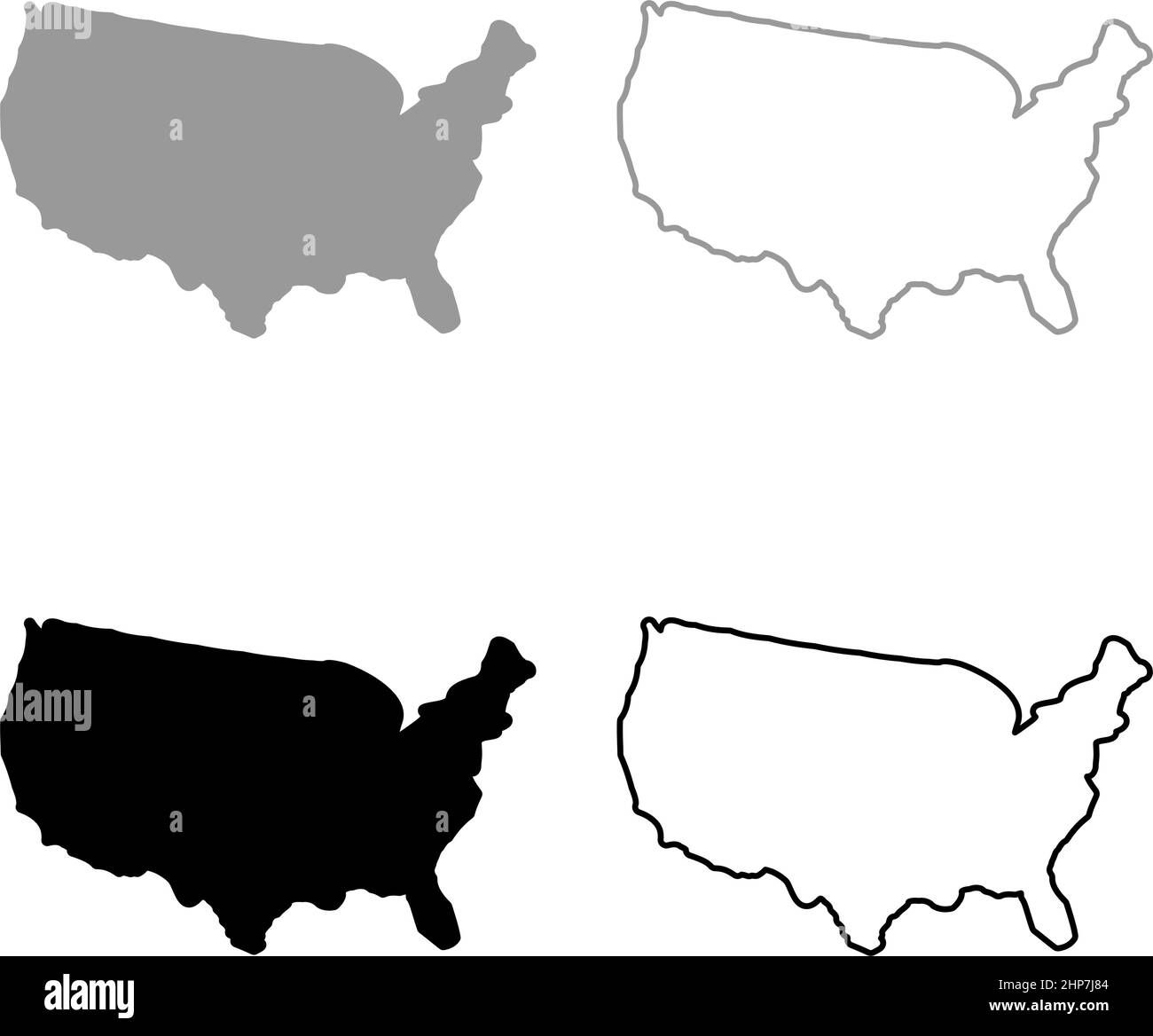 Carte de l'Amérique Etats-Unis déclaré USA ensemble icône gris noir couleur vecteur illustration image style plat remplissage Uni contour ligne mince Illustration de Vecteur