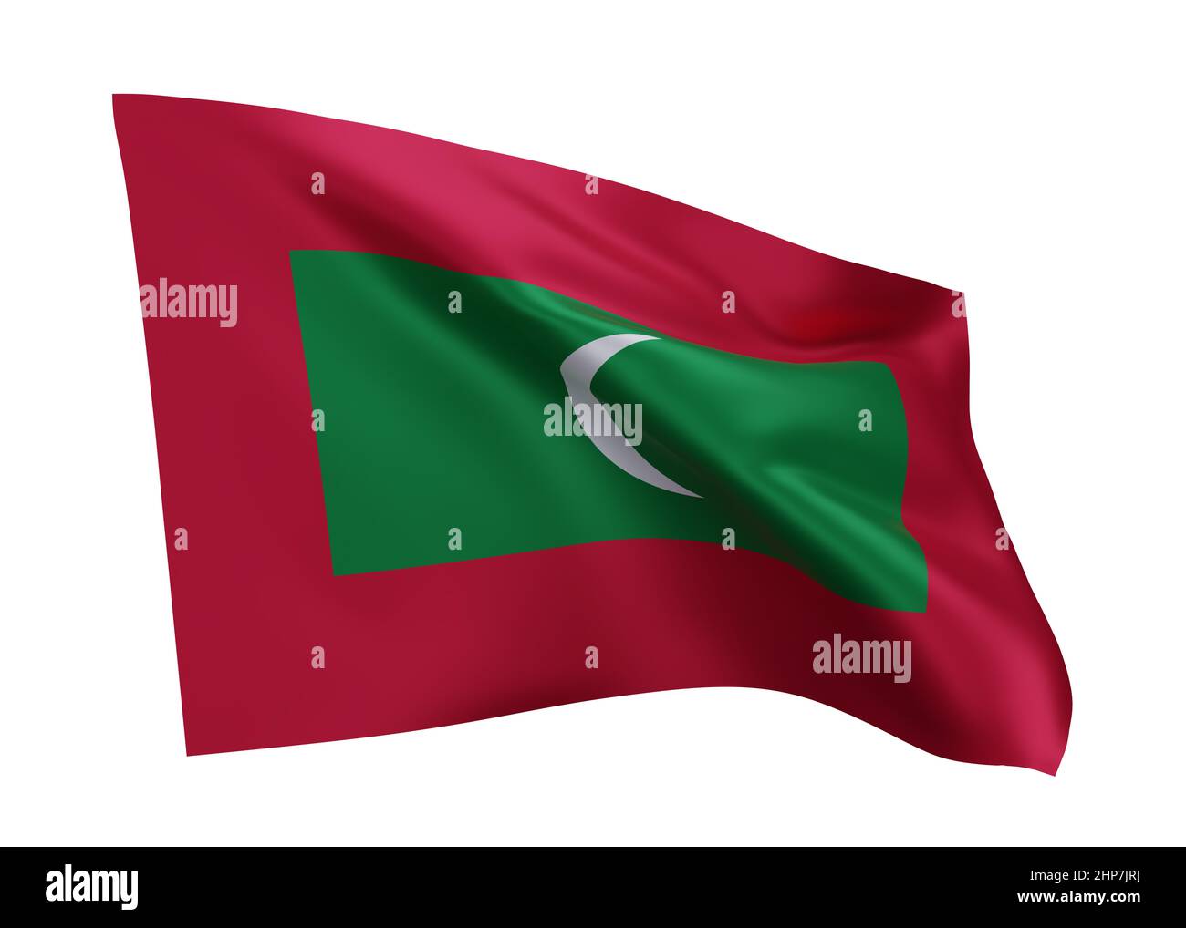 3D illustration drapeau de la République des Maldives . Drapeau maldivien haute résolution isolé sur fond blanc. 3d rendu Banque D'Images