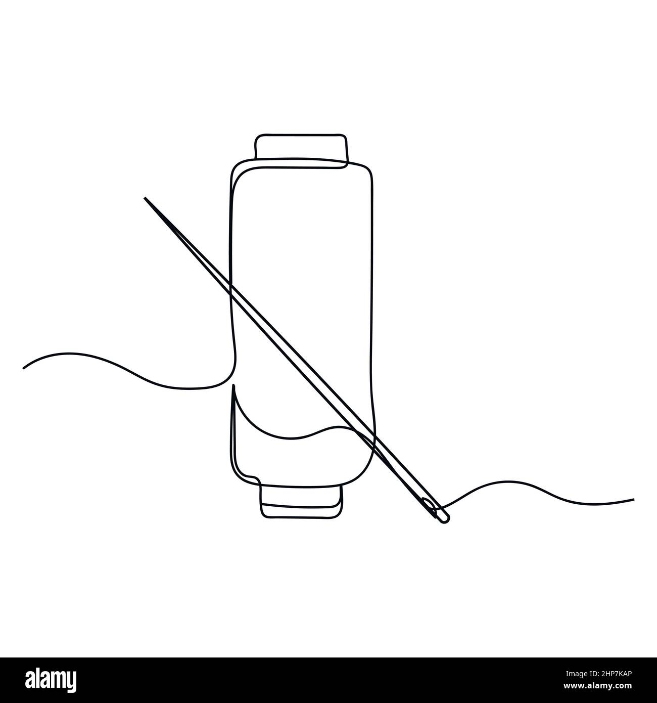 Vecteur abstrait continu une seule icône de dessin de ligne simple de fil de couture dans l'esquisse de silhouette. Illustration de Vecteur