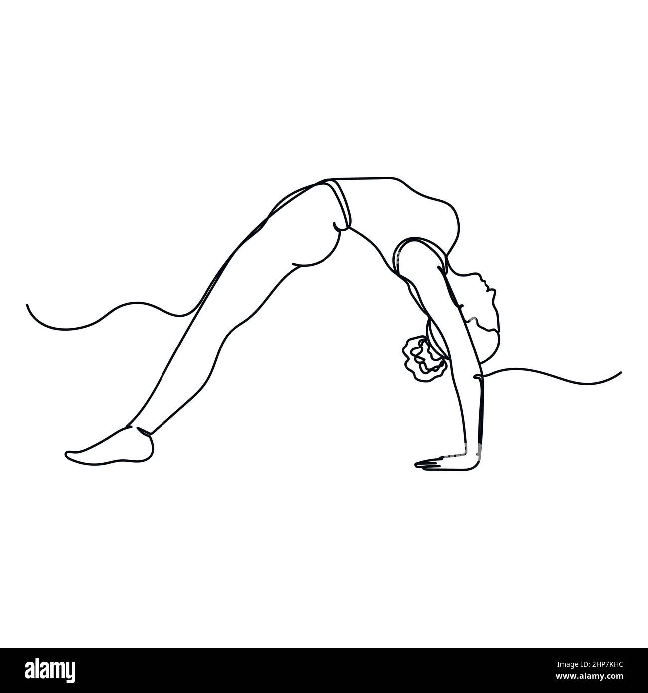 Vecteur résumé continu une ligne simple dessin icône de la belle femme en faisant l'exercice de yoga dans l'esquisse de silhouette. Illustration de Vecteur
