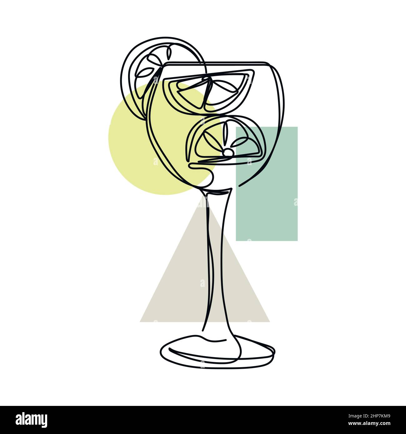 Vecteur résumé continu une seule ligne représentant une icône représentant des verres de cocktail d'agrumes frais dans un croquis de silhouette. Idéal pour les cartes de vœux, les invitations de fête, les affiches Illustration de Vecteur