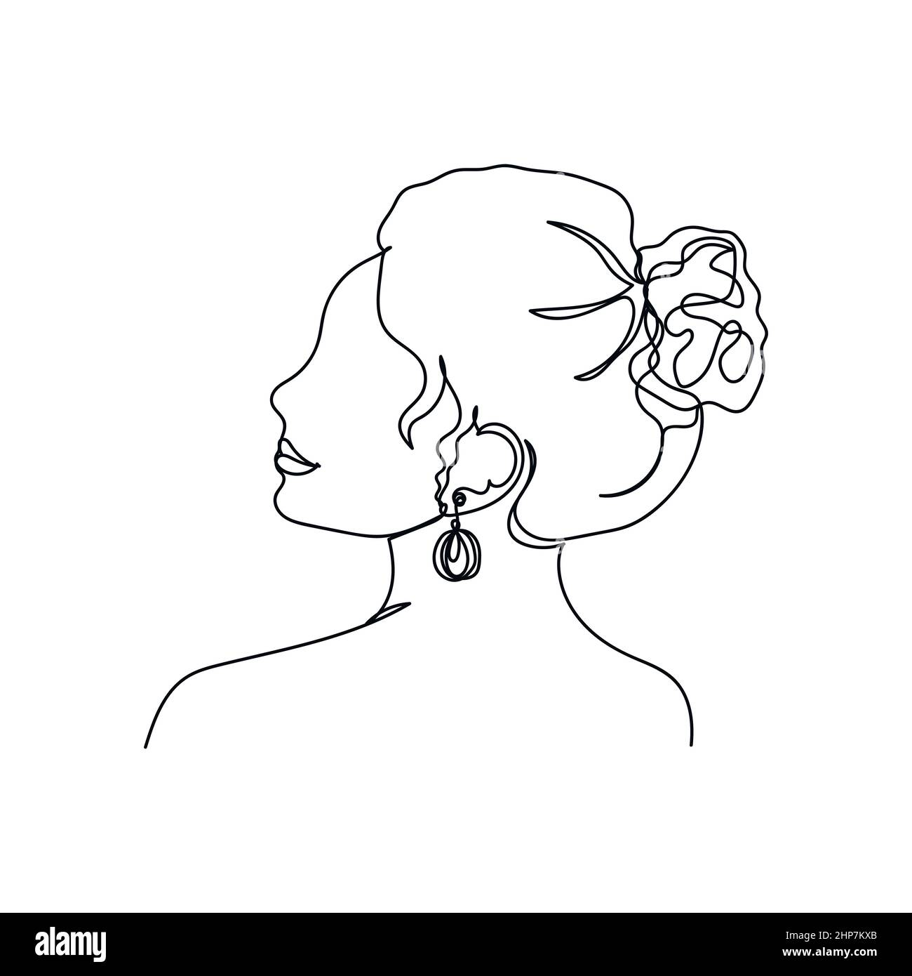 Vector abstrait continu une ligne simple dessin icône de belle jeune femme élégant dans le dessin de silhouette. Illustration de Vecteur