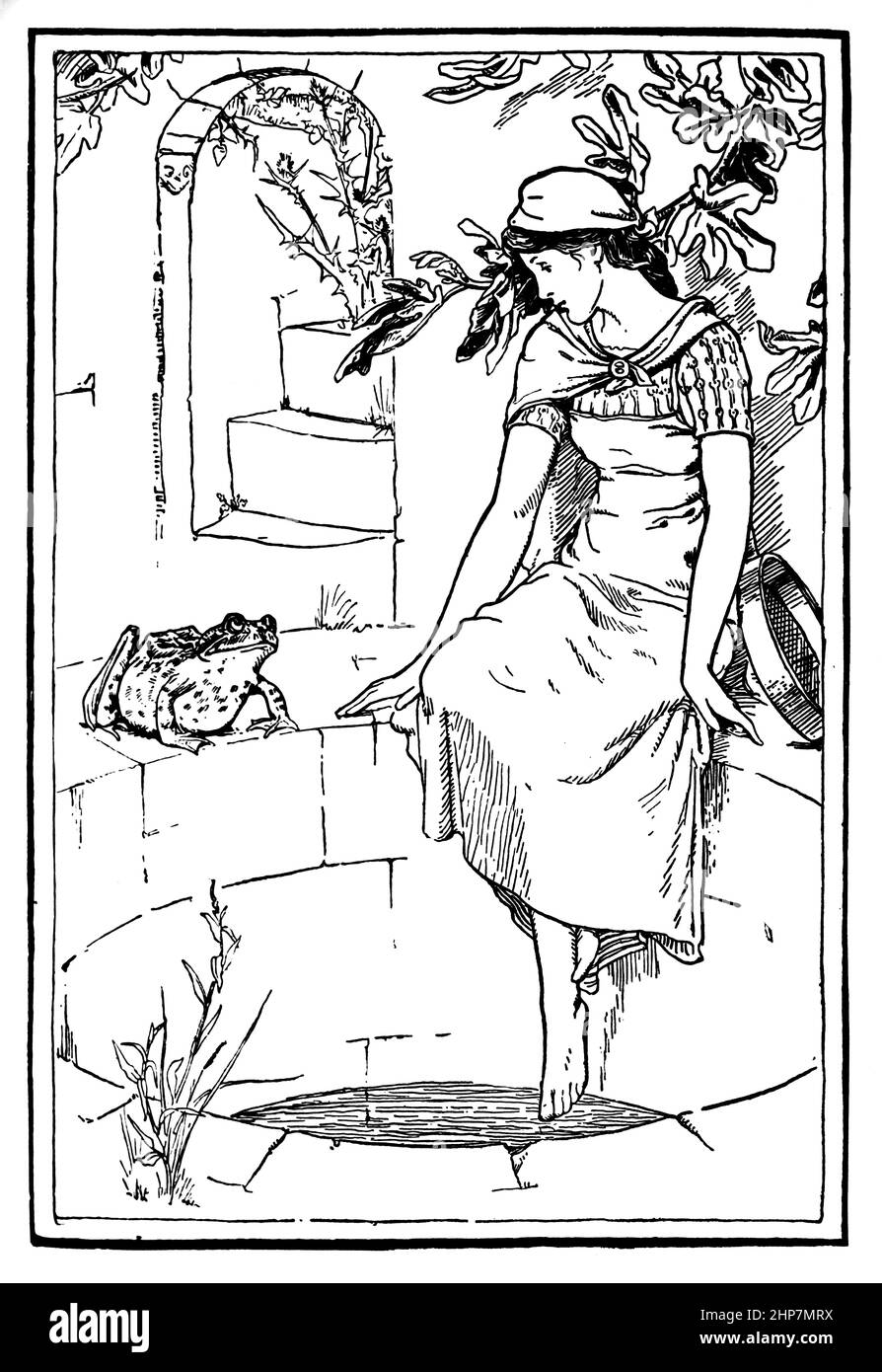The Well of the World’s End, illustration fantaisie 1890, de John D Batten, de l’anglais Fairy Tales, collectée par Joseph Jacobs Banque D'Images