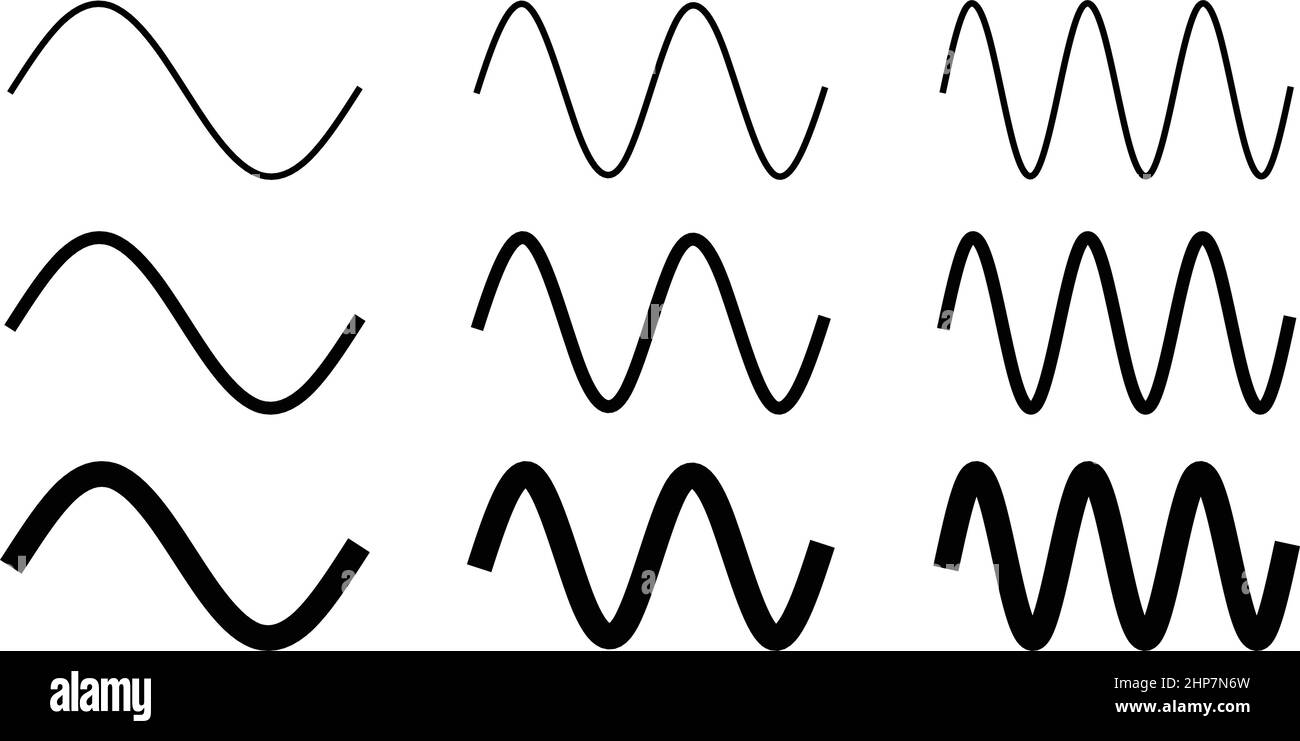 Onde sinusoïdale simple dessin. Un, deux et trois période avec 3 différentes largeurs. Illustration de Vecteur