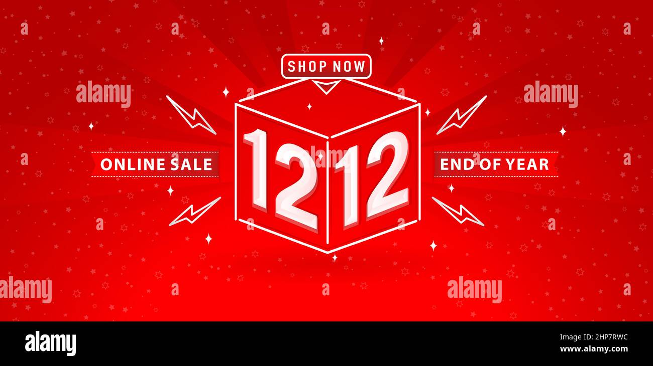 Illustration de la vente de fin d'année 12,12 Cube numéro de modèle signe ruban rouge avec fond rouge dégradé, pour l'affiche de la boutique en ligne, l'affiche, la circulaire, la bannière des médias sociaux, la boutique de promotion d'étiquettes et la bannière Web. Illustration de Vecteur