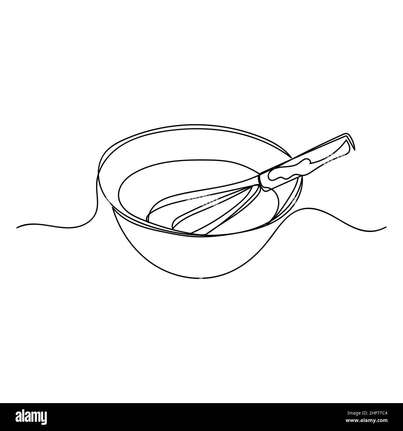 Vector Continuous une seule ligne représentant une icône représentant un bol avec fouet en silhouette sur fond blanc. Linéaire stylisé. Illustration de Vecteur