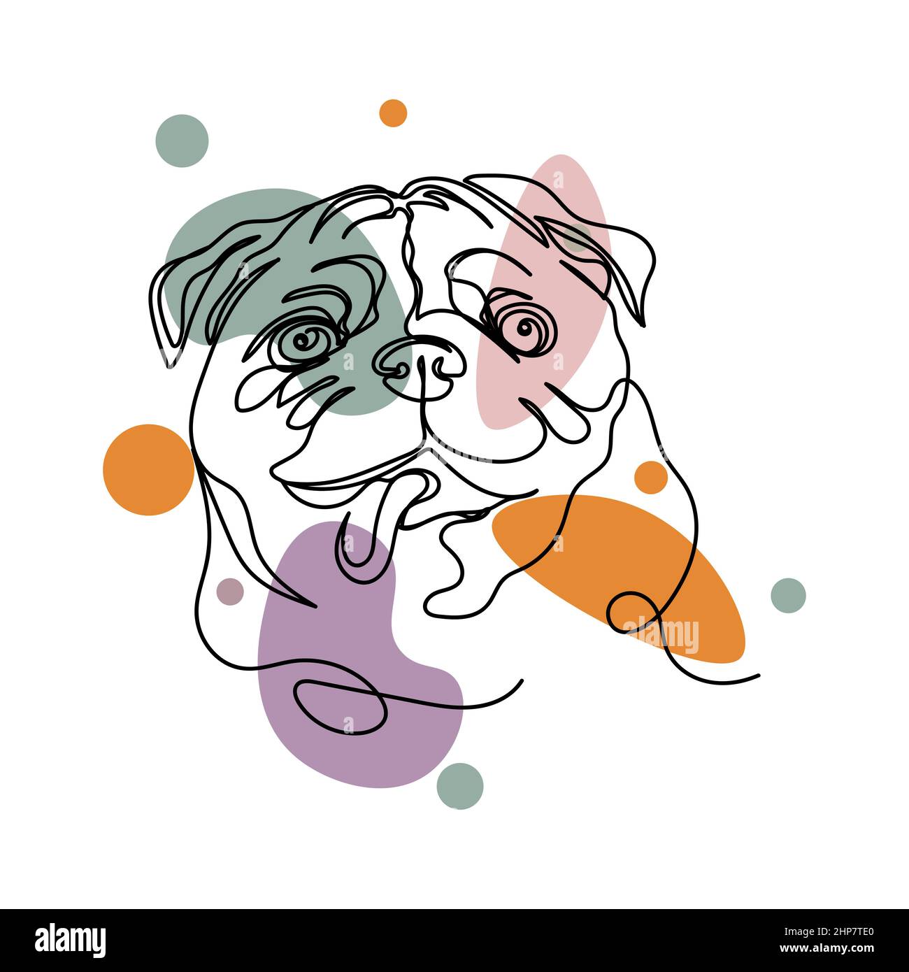 Vecteur résumé continu une seule ligne simple dessin icône de tête de chien drôle petit pug visage dans le dessin de silhouette. Idéal pour les cartes de vœux Illustration de Vecteur