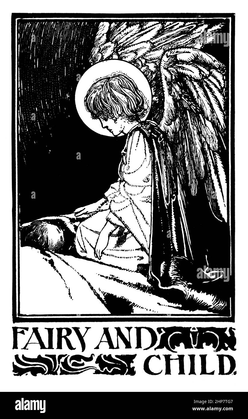 Fairy and Child, 1897 illustration de Charles Robinson, de Lullaby Land, publié par John Lane, fées, ange, angélique, figure, visite, enfant Banque D'Images
