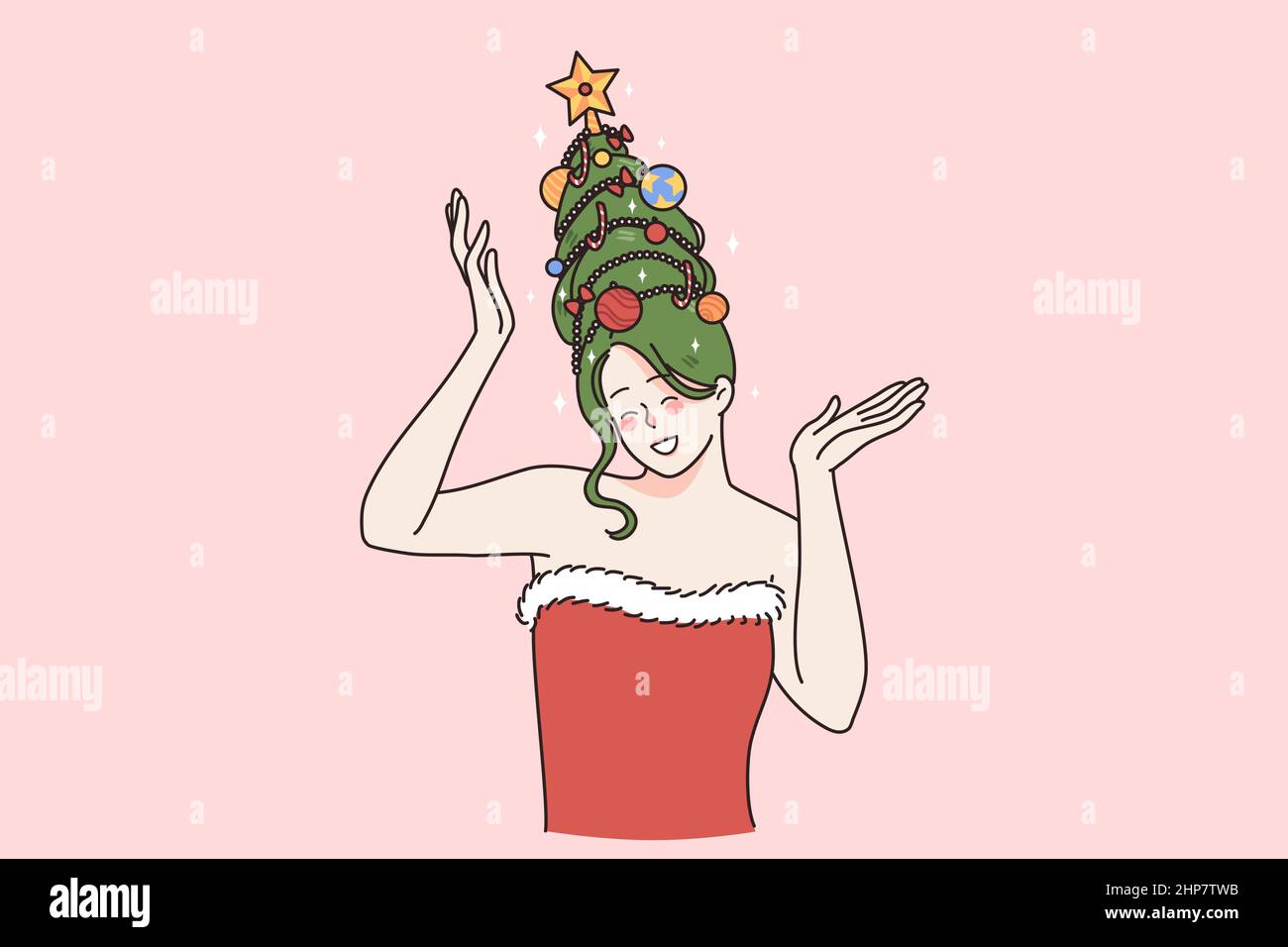 Bonne femme en costume de Santa salutation avec le nouvel an Illustration de Vecteur