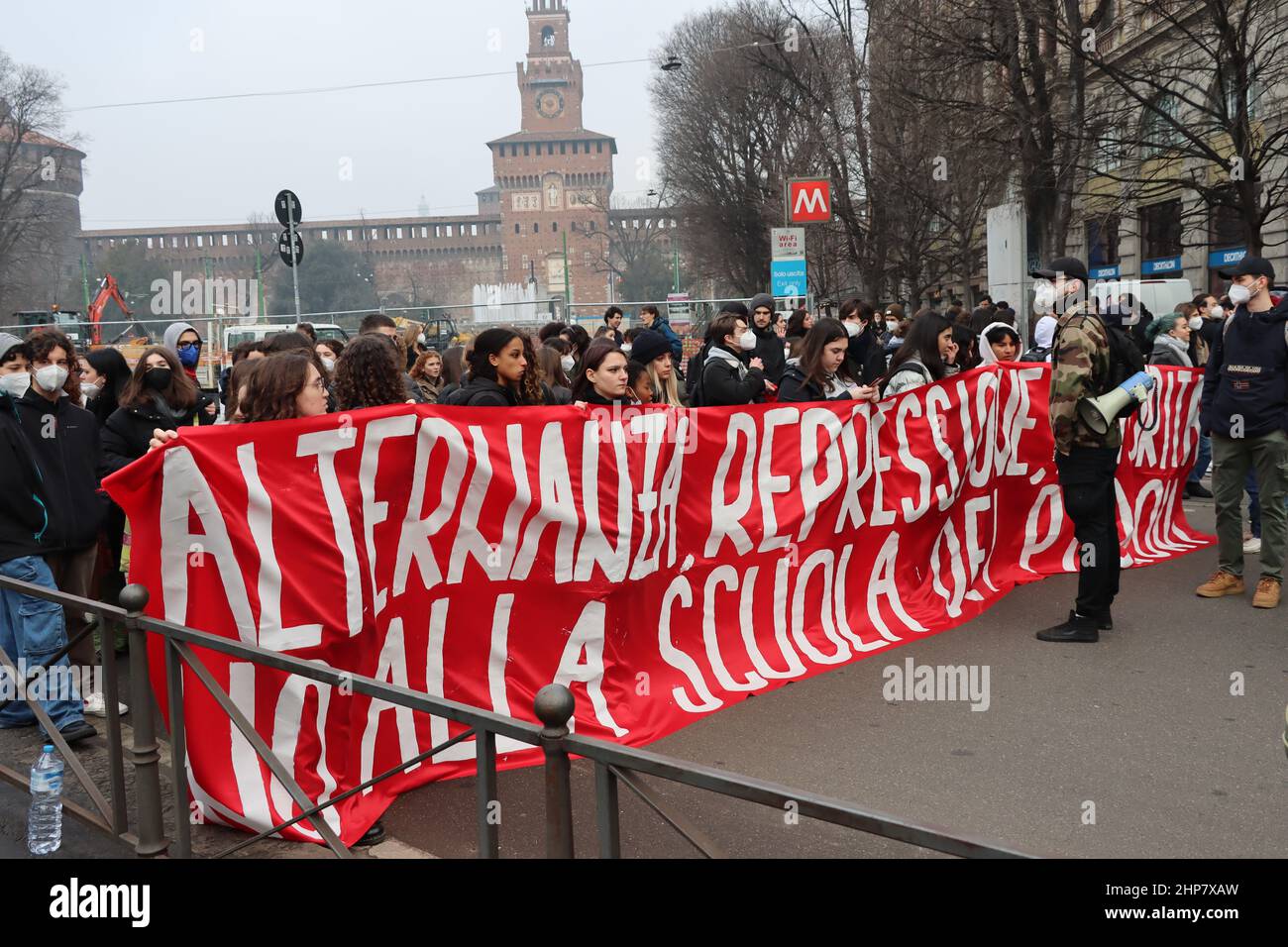 Des étudiants protestent à Milan Banque D'Images