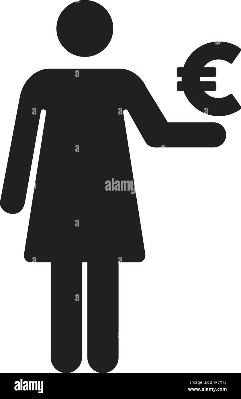 Symbole euro avec icône de femme symbole de devise vecteur pour les affaires et la finance dans une illustration de pictogramme de glyphe de couleur plate Illustration de Vecteur