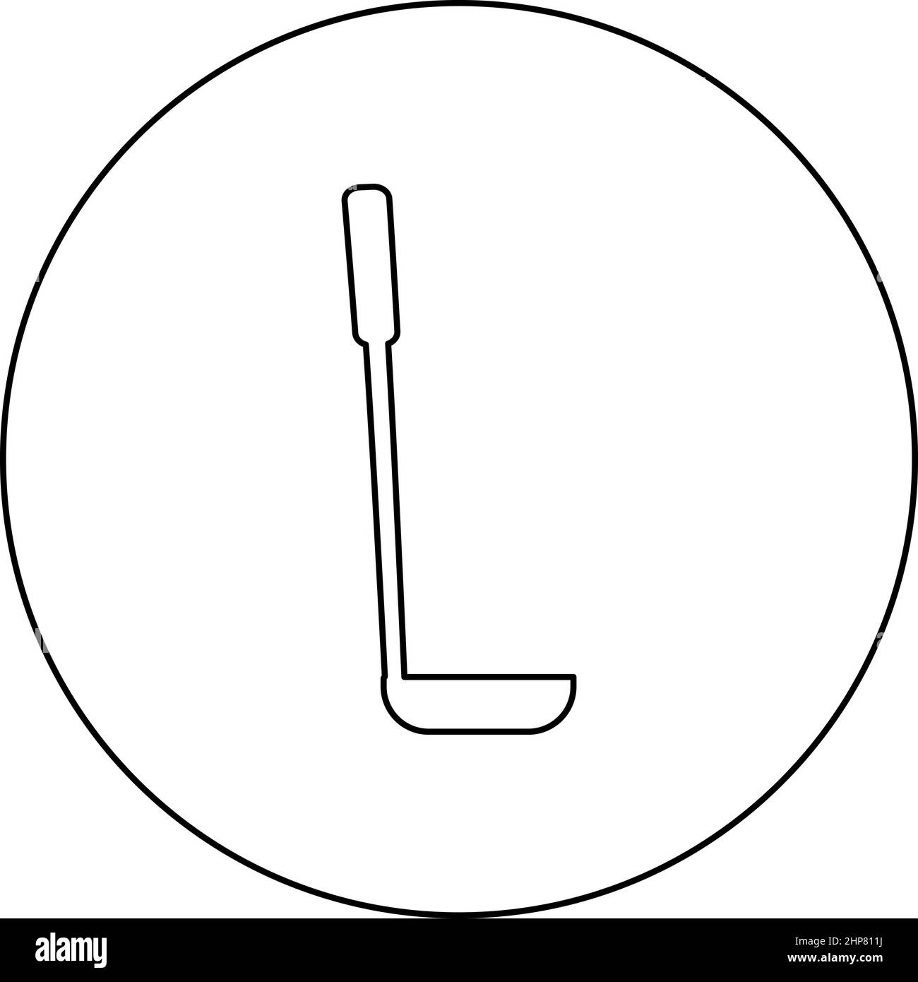Soupe cuillère louche pelle ustensiles icône en cercle rond noir couleur vecteur illustration image contour ligne fine style Illustration de Vecteur