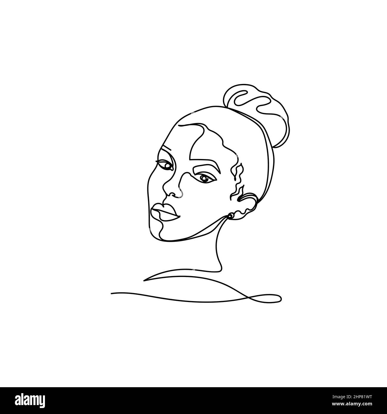 Vecteur continu une seule ligne icône de dessin de belle femme en silhouette sur fond blanc. Linéaire stylisé. Illustration de Vecteur