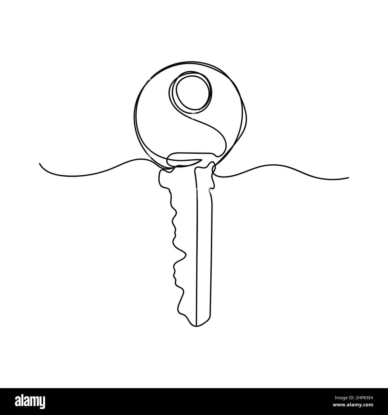 Vecteur abstrait continu une seule ligne simple icône de dessin de clé de porte dans l'esquisse de silhouette. Illustration de Vecteur