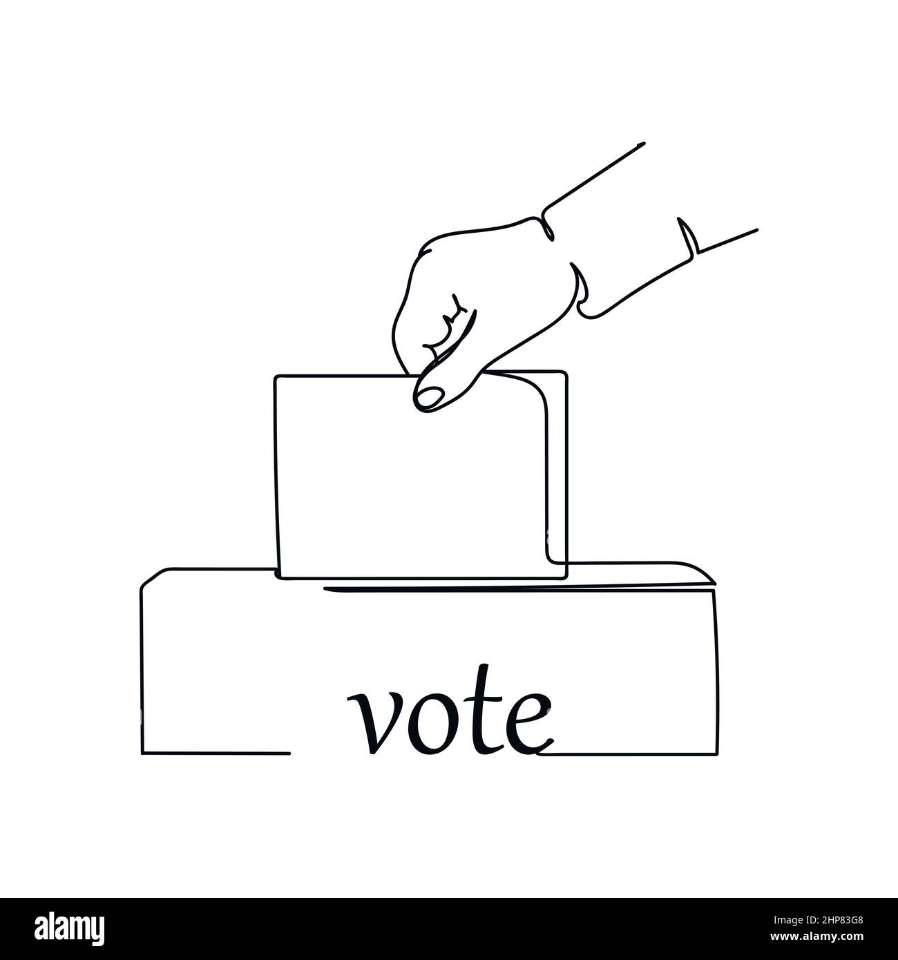 Vecteur abstrait continu une seule ligne simple dessin icône de main avec vote par vote et boîte dans le dessin de silhouette. Illustration de Vecteur