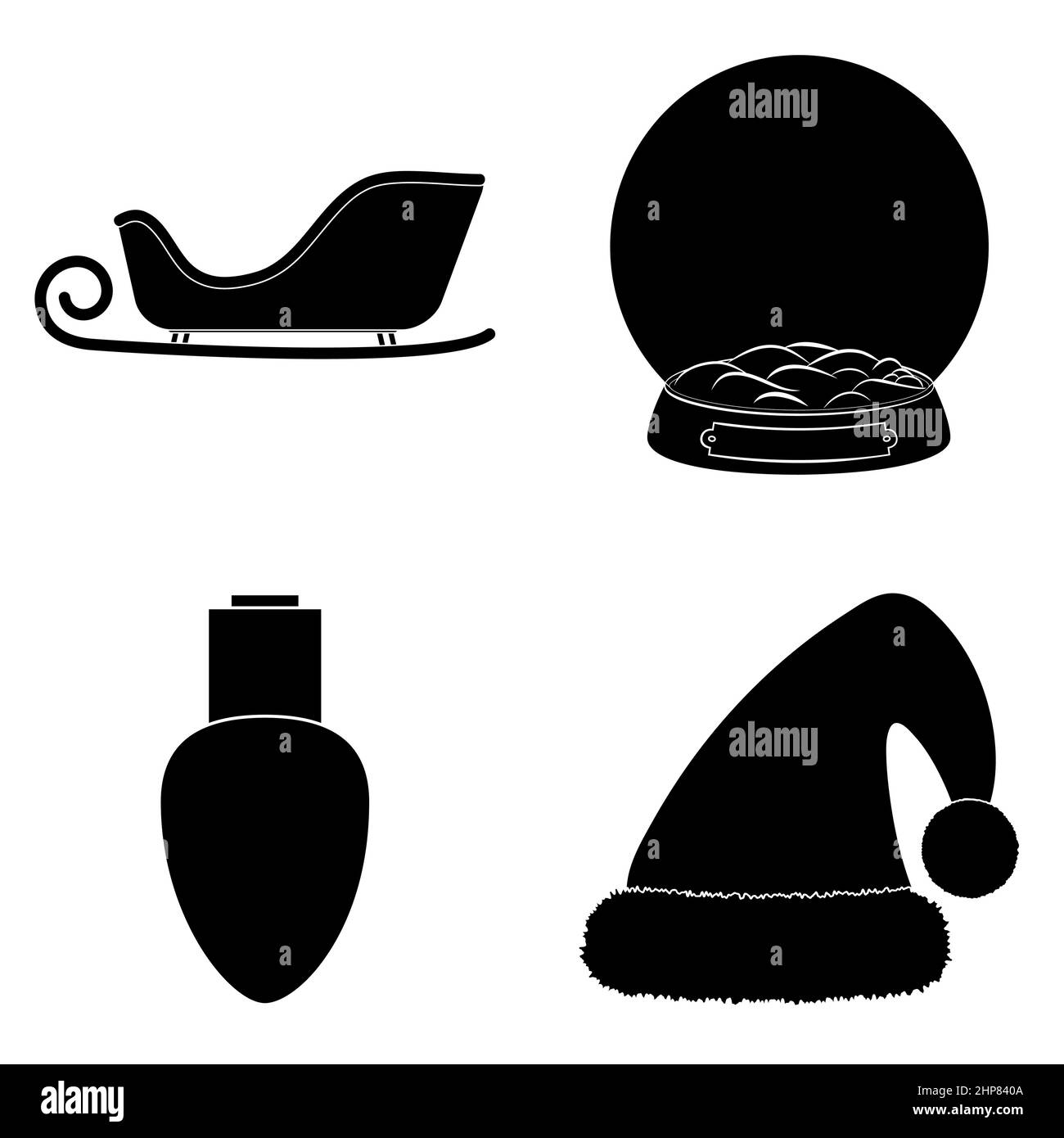 Ensemble d'icônes de Noël.Collection du symbole noir de décembre.Illustration noir et blanc isolée sur fond blanc. Illustration de Vecteur