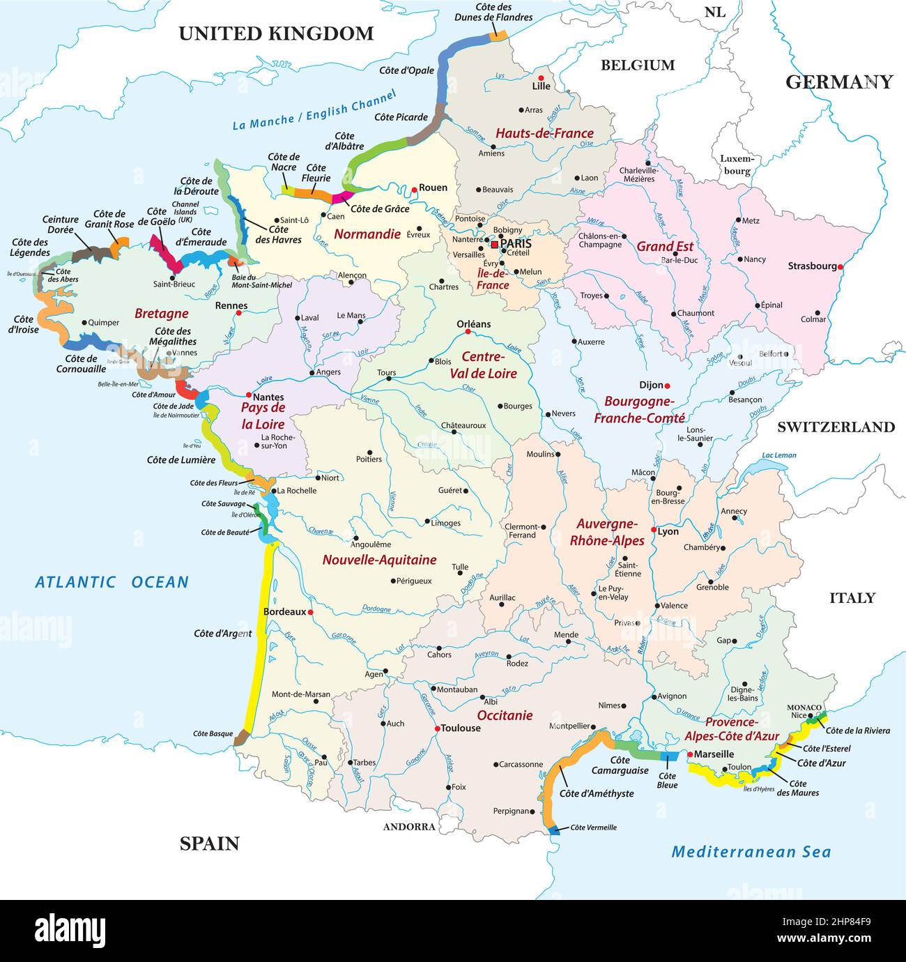 Carte vectorielle des côtes touristiques de France Illustration de Vecteur