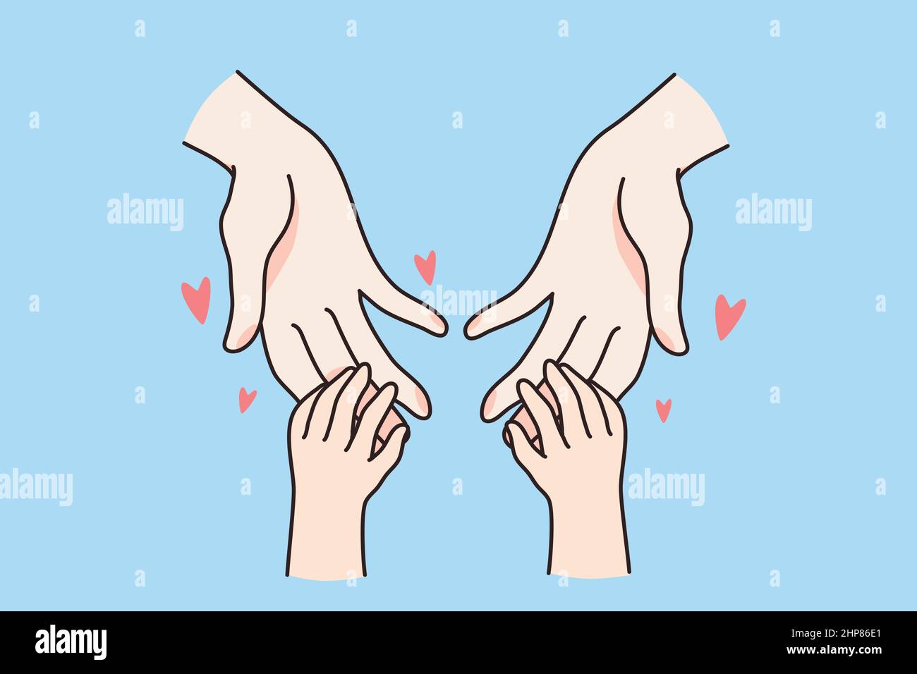 Un petit enfant tient les mains de maman montrent l'amour et le soin Illustration de Vecteur
