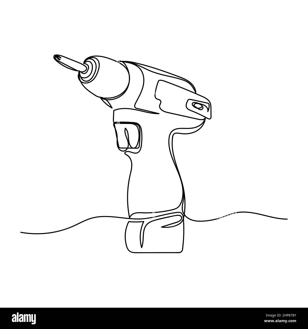 Vecteur continu une seule ligne icône de dessin de la foreuse dans la silhouette sur fond blanc. Linéaire stylisé. Illustration de Vecteur