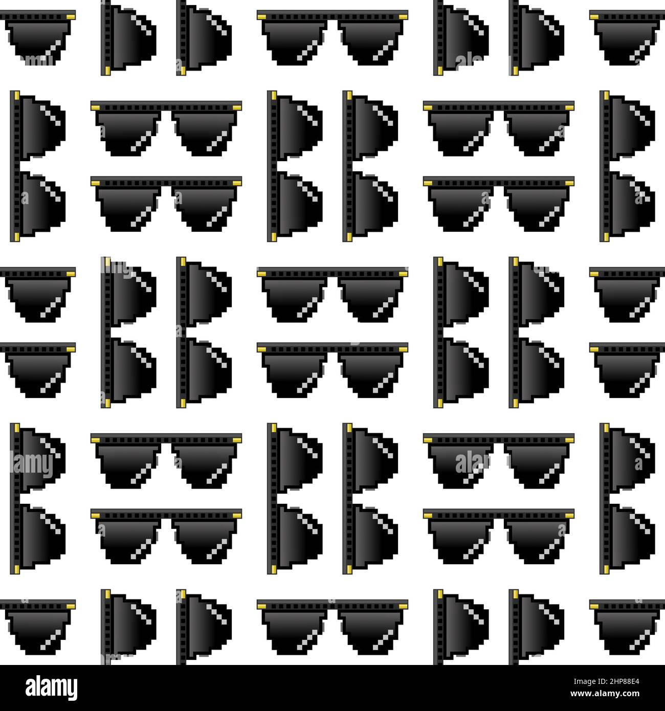 Lunettes de soleil à pixels noirs, motif sans couture, isolé sur fond blanc. Illustration de Vecteur