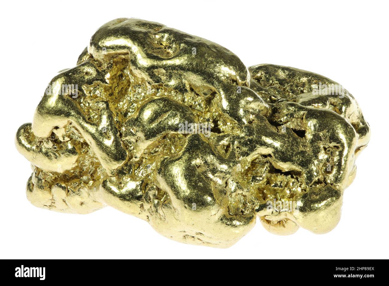 Nuggets d'or indigènes de 7,2 grammes provenant d'Atlin, en Colombie-Britannique, au Canada, isolés sur fond blanc Banque D'Images