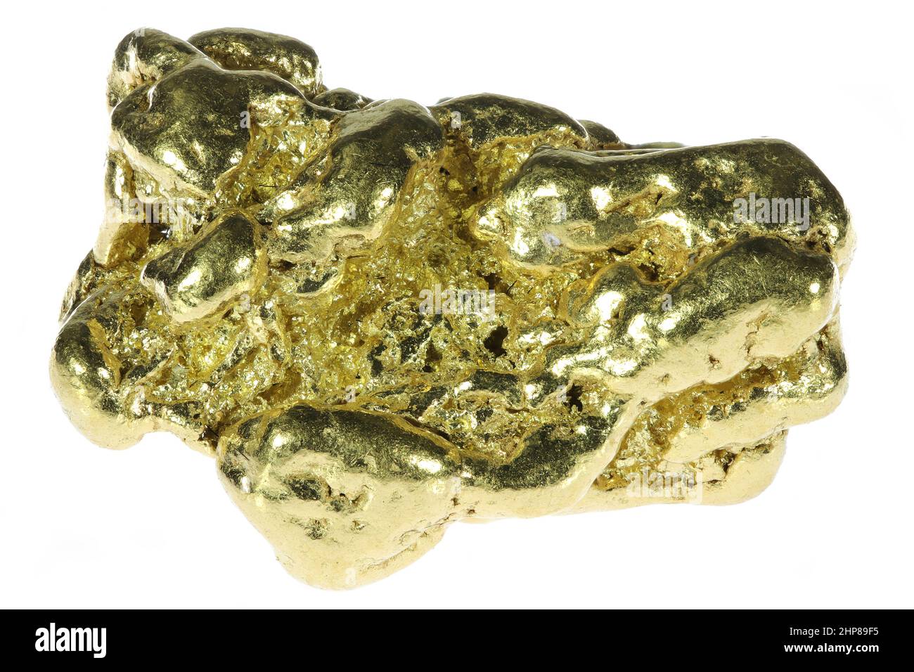 Nuggets d'or indigènes de 7,2 grammes provenant d'Atlin, en Colombie-Britannique, au Canada, isolés sur fond blanc Banque D'Images