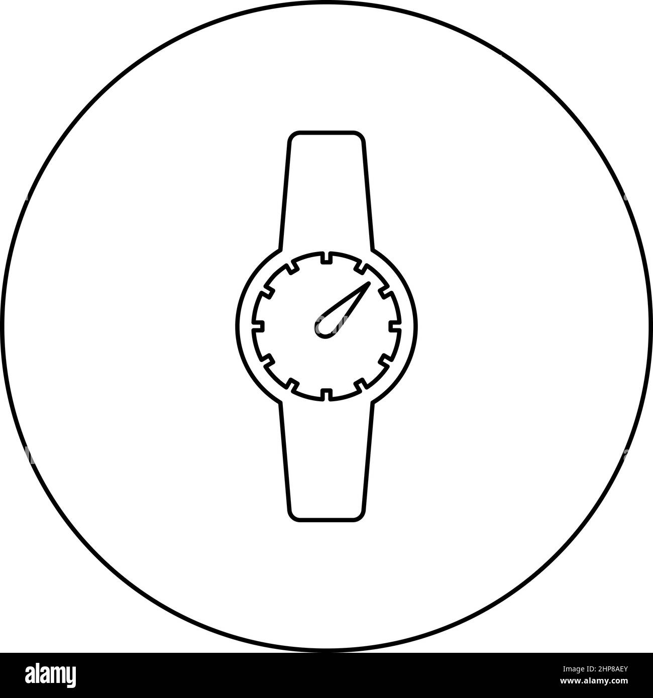 Montre poignet horloge de la main Timepiece Chronomètre icône en cercle rond noir couleur vecteur illustration image contour ligne fine style Illustration de Vecteur