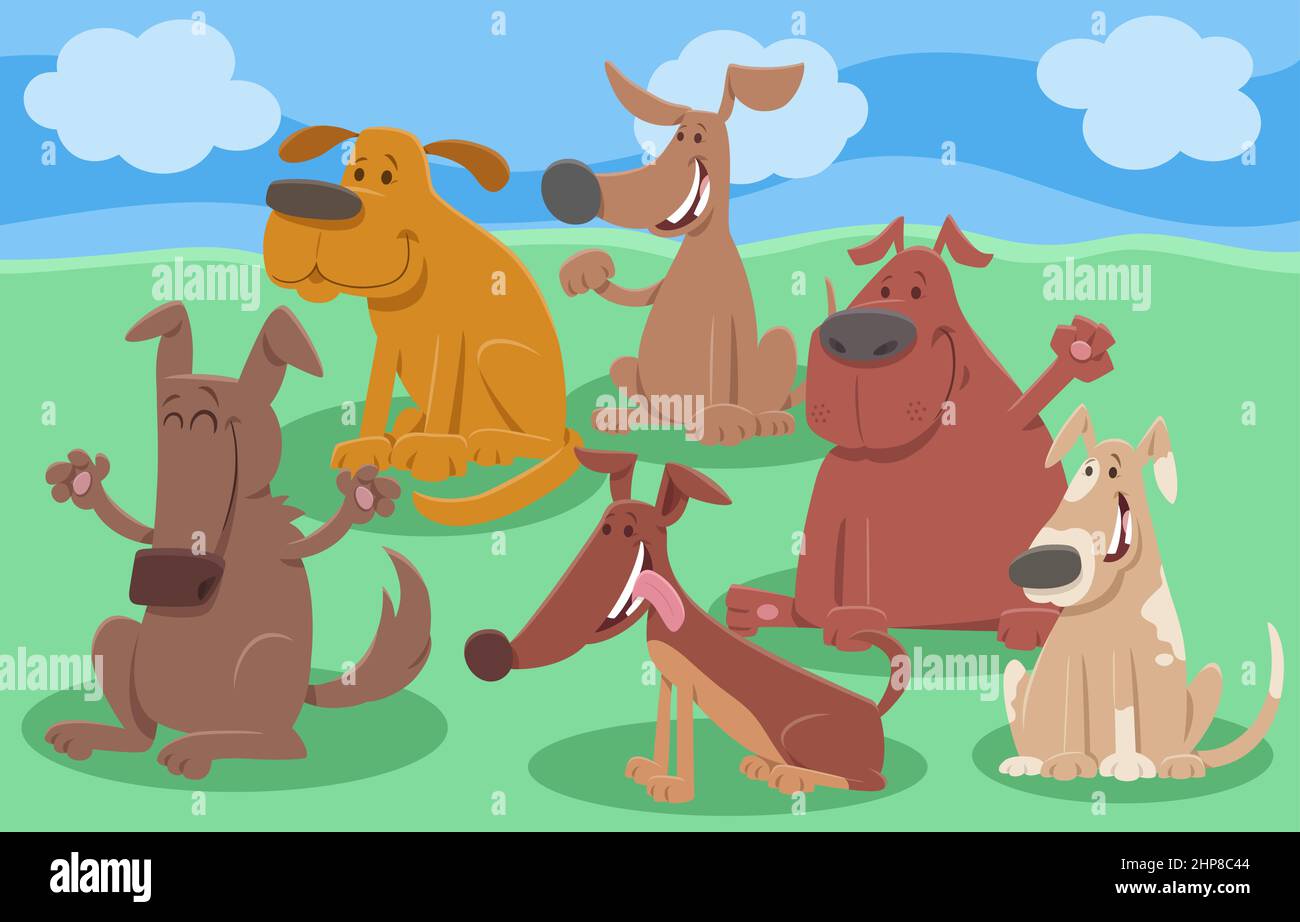 drôle de dessin animé chiens groupe de personnages animaux Illustration de Vecteur