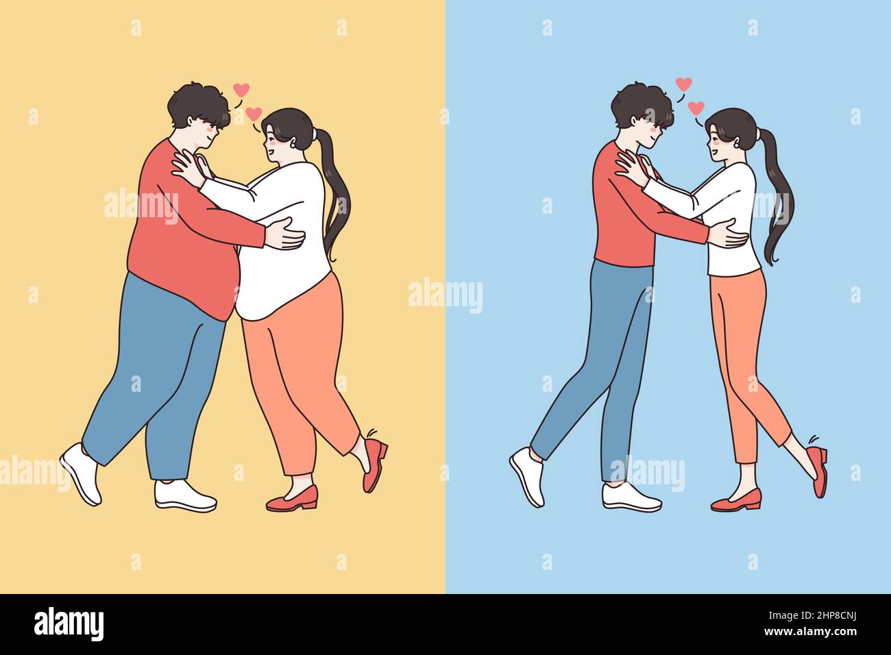 Couple aimant avant et après le régime Illustration de Vecteur