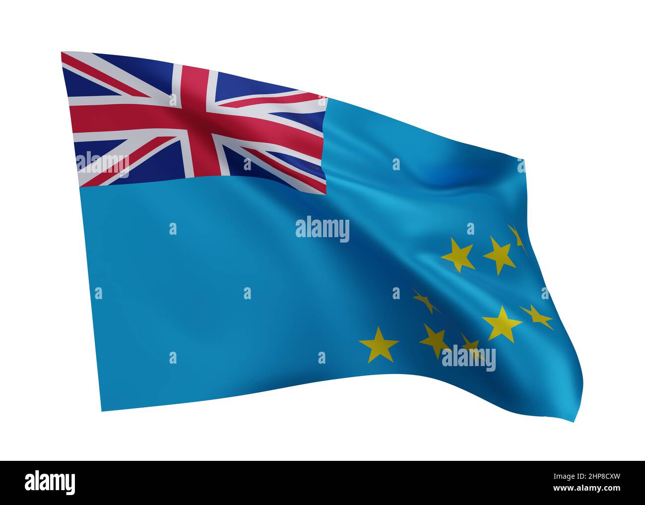 3D drapeau d'illustration de Tuvalu. Drapeau haute résolution Tuvaluan isolé sur fond blanc. 3d rendu Banque D'Images