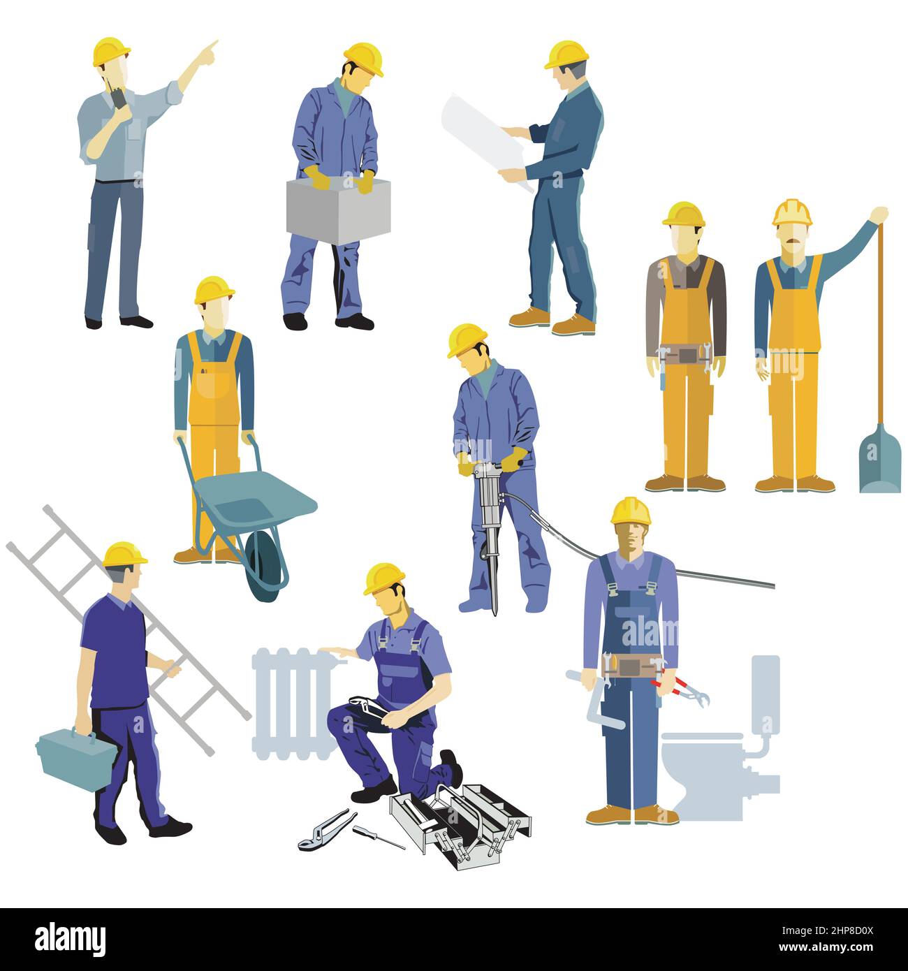 Artisan et ouvrier de construction, isolé sur blanc, illustrateur Illustration de Vecteur