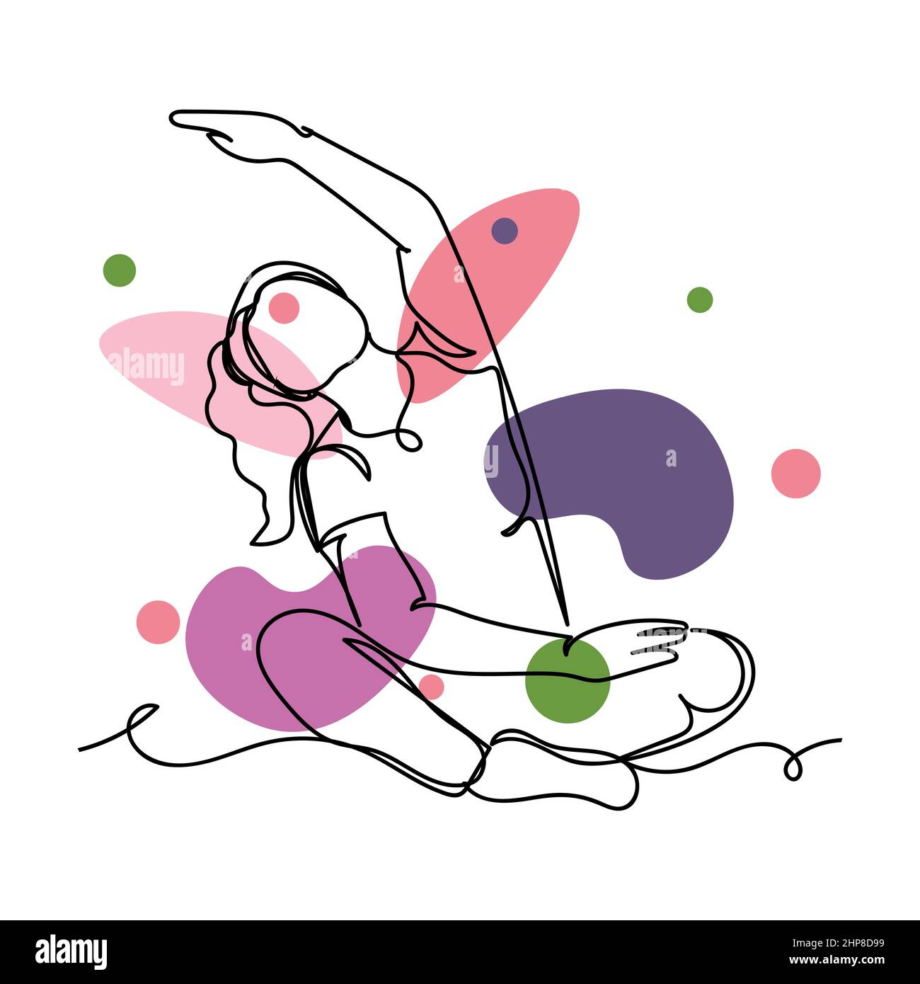 Vecteur résumé continu une seule ligne simple dessin icône de la femme exerçant à la maison yoga sport concept dans silhouette esquisse. Idéal pour les cartes de vœux Illustration de Vecteur