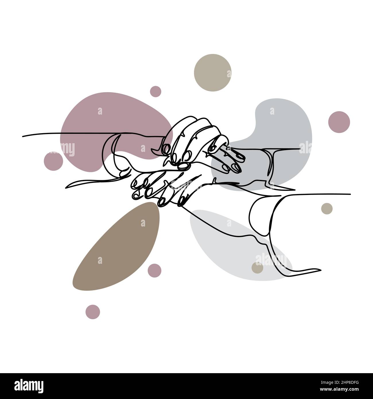 Vecteur abstrait continu une seule ligne simple dessin icône de l'équipe d'affaires montrant l'unité avec leurs mains ensemble groupe de personnes dans le dessin de silhouette. Idéal pour les cartes de vœux Illustration de Vecteur