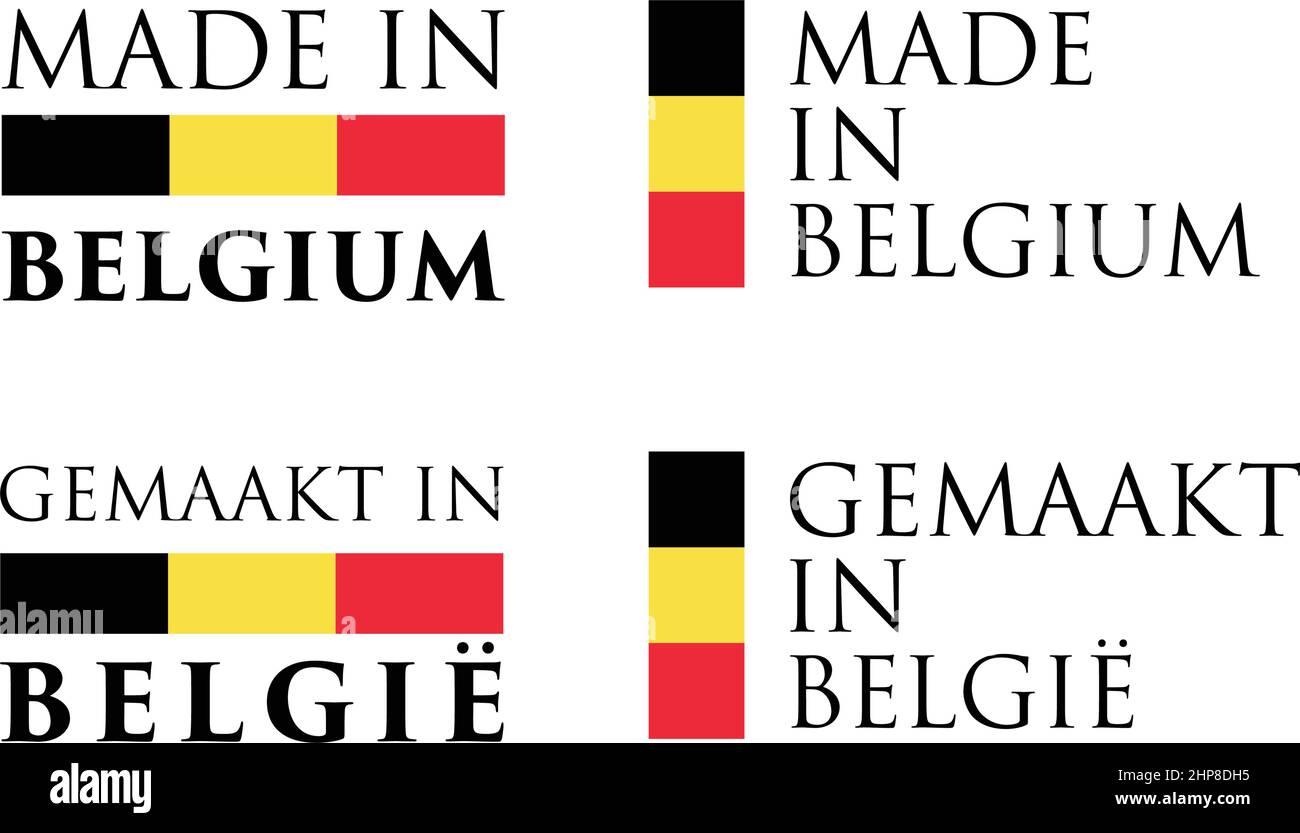 Faites simple en Belgique / Gemaakt in Belgie (traduction en néerlandais). Texte avec les couleurs du drapeau organisé horizontale et verticale. Illustration de Vecteur