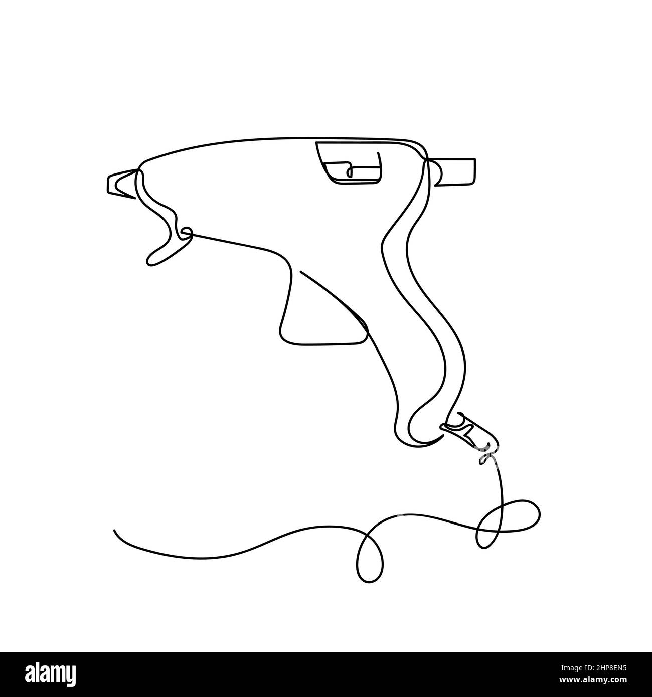 Vecteur continu une seule ligne icône de dessin de pistolet à colle avec bâton de colle en silhouette sur fond blanc. Linéaire stylisé. Illustration de Vecteur